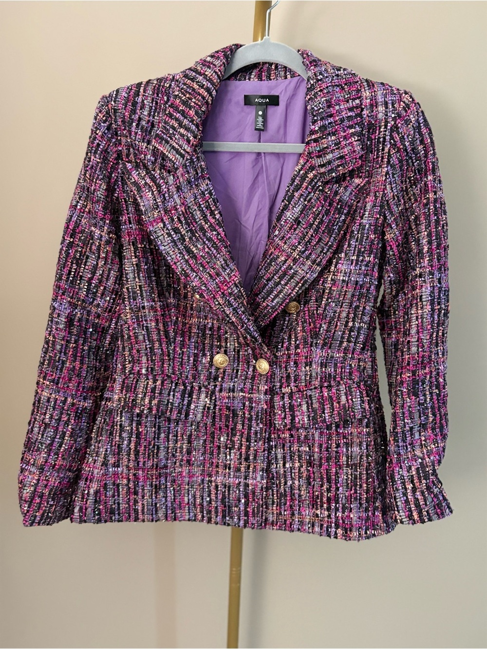 Aqua by Bloomingdale’s Purple & Pink Tweed Double-Breasted Blazer